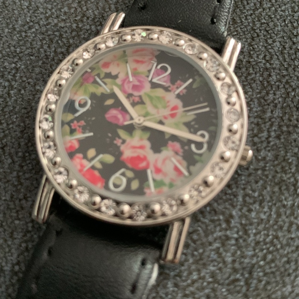 Vintage Toni Floral Face Watch With Gems